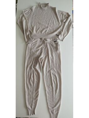 Calvin Klein Jeans Women's Beige Knit Sweater and Jogger Pants Set, Size Small
